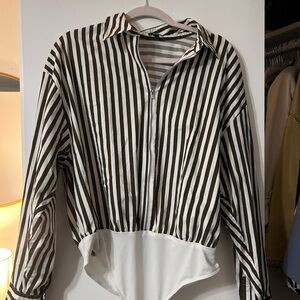 Express Olive and Cream Striped Top